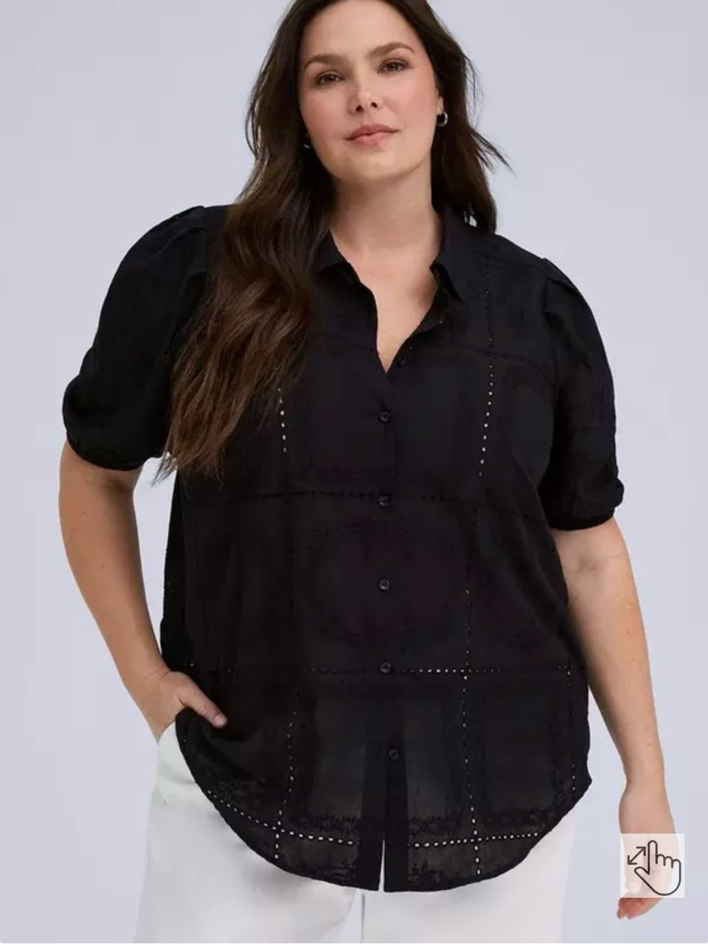 Torrid Belle Isle Deep Black Eyelet Button-Down Shirt Women’s Size 1X 14/16 Boho